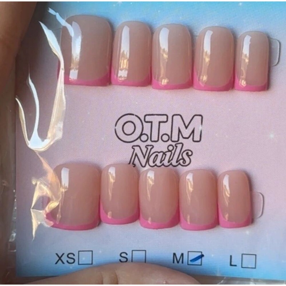 Pink French Tip Baby Duck Nubbie Press On Nails Size Medium